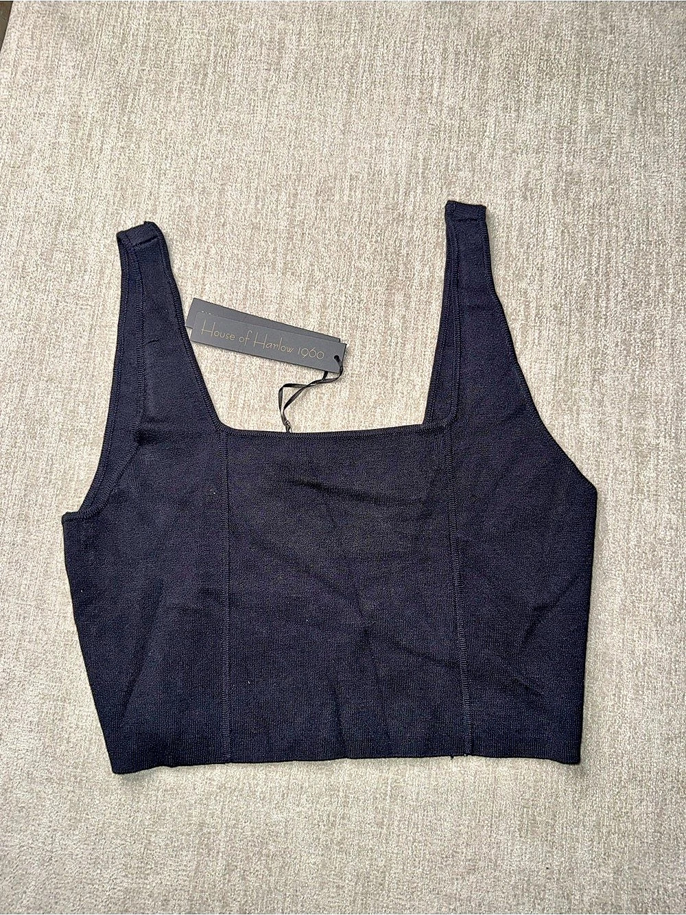 House of Harlow 1960 Black Square Neck Knit Crop Top NWT Flaw